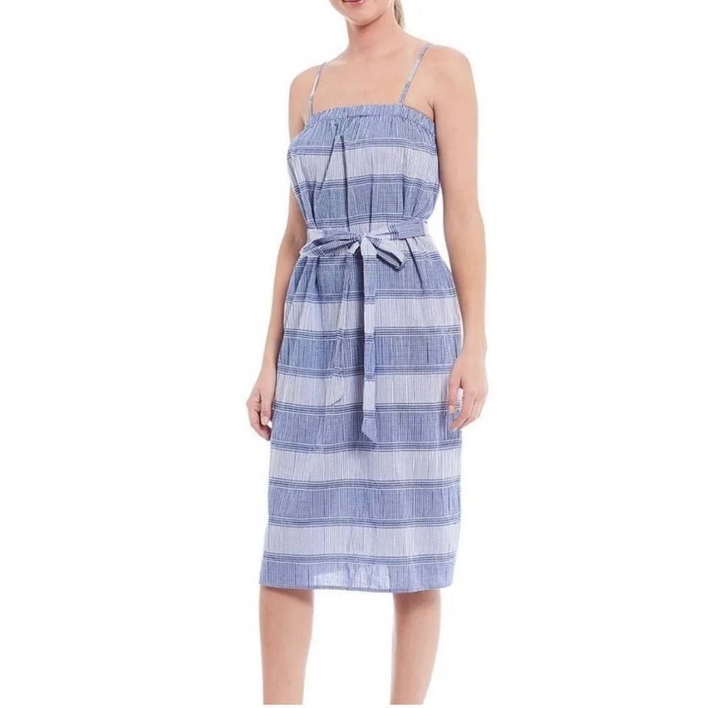 Gianni Bini‎ ivory/cobalt striped Ocean Breeze spaghetti straps shift dress Sz M